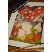 Boy and Fox in the Woods – Original Watercolor Illustration, A4