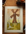 Windmill Among Birches - Original Hand-Painted Watercolor Illustration A4