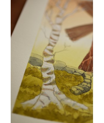 Windmill Among Birches - Original Hand-Painted Watercolor Illustration A4