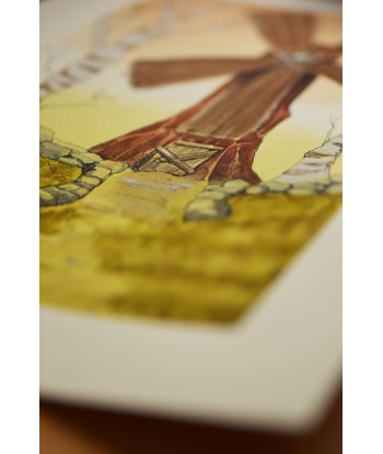 Windmill Among Birches - Original Hand-Painted Watercolor Illustration A4