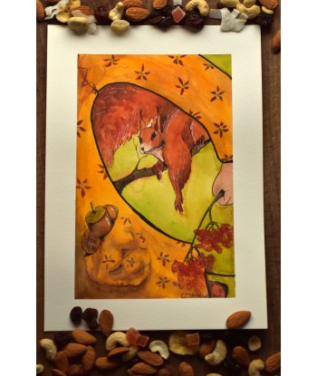 Curious Squirrel Watching Pockets - Original Hand-Painted Watercolor Illustration A4