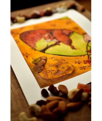 Curious Squirrel Watching Pockets - Original Hand-Painted Watercolor Illustration A4