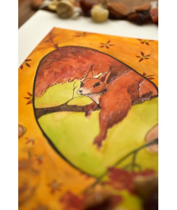 Curious Squirrel Watching Pockets - Original Hand-Painted Watercolor Illustration A4