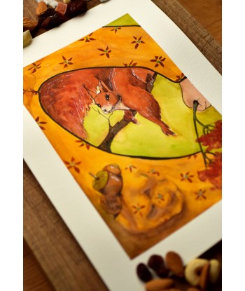 Curious Squirrel Watching Pockets - Original Hand-Painted Watercolor Illustration A4