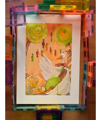 Chilled Goose in Sweet Kingdom - Original Hand-Painted Watercolor Illustration A4