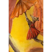 Curious Mouse Stealing Umbrella – Original Watercolor Illustration, 24x32cm