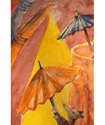 Curious Mouse Stealing Umbrella - Original Hand-Painted Watercolor Illustration 24x32cm
