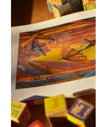 Curious Mouse Stealing Umbrella - Original Hand-Painted Watercolor Illustration 24x32cm