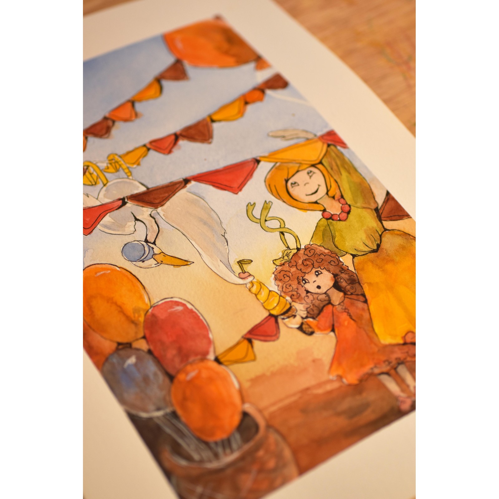 Seagull Stealing Ice Cream - Original Hand-Painted Watercolor Illustration A4