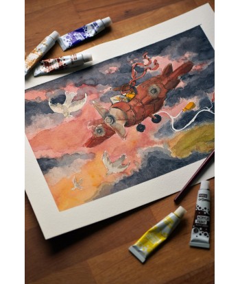 Young Aviator's Dream - Watercolor Illustration 26x36 | Original Nursery Art | Kids Room Decor