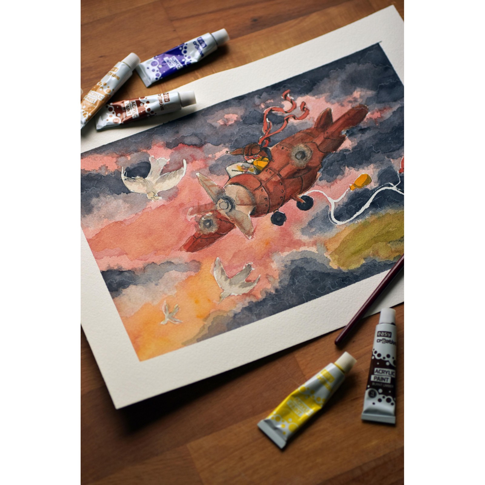 Young Aviator's Dream - Watercolor Illustration 26x36 | Original Nursery Art | Kids Room Decor