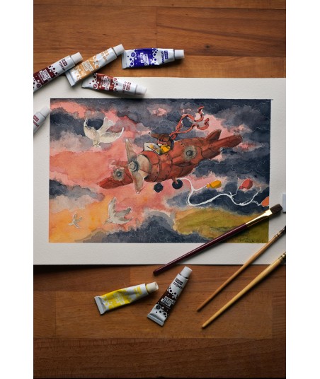 Young Aviator's Dream - Watercolor Illustration 26x36 | Original Nursery Art | Kids Room Decor