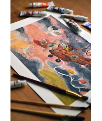 Young Aviator's Dream - Watercolor Illustration 26x36 | Original Nursery Art | Kids Room Decor