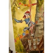Pirate Treehouse Adventure – Original Watercolor Illustration, 26x36cm