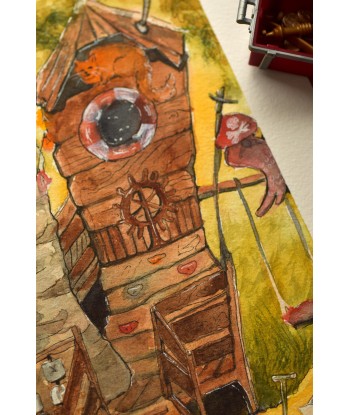 Pirate Treehouse Adventure - Watercolor Illustration 26x36cm | Original Nursery Art | Kids Room Decor