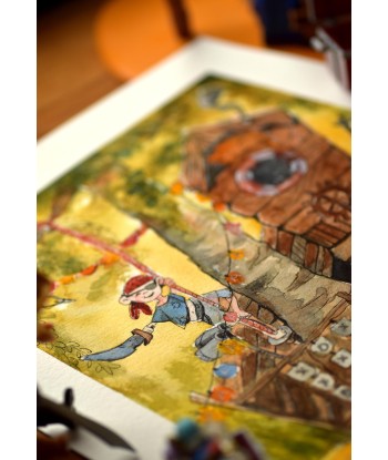 Pirate Treehouse Adventure - Watercolor Illustration 26x36cm | Original Nursery Art | Kids Room Decor
