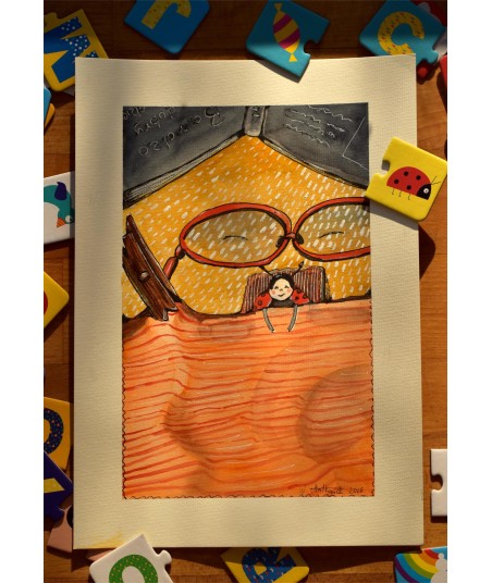 Curious Ladybug Reading Book - Original Hand-Painted Watercolor Illustration A4