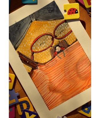 Curious Ladybug Reading Book - Original Hand-Painted Watercolor Illustration A4