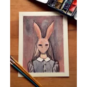 Spooky Hare Lady – Original Watercolor Illustration, 18x24cm