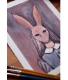 Spooky Hare Lady - Watercolor Illustration 18x24cm | Original Watercolor Art | Gothic Art Decor