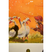 Little Girl Feeding Geese – Original Watercolor Illustration, 21x29,7cm
