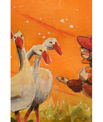 Little Girl Feeding Geese - Watercolor Illustration A4 21x29,7cm | Original Watercolor Art | Nursery Decor