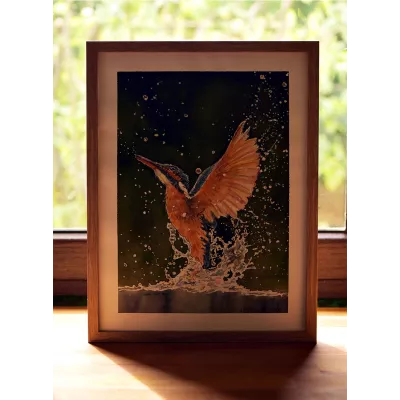 Kingfisher in Flight – Original Watercolor Painting, 30x40cm