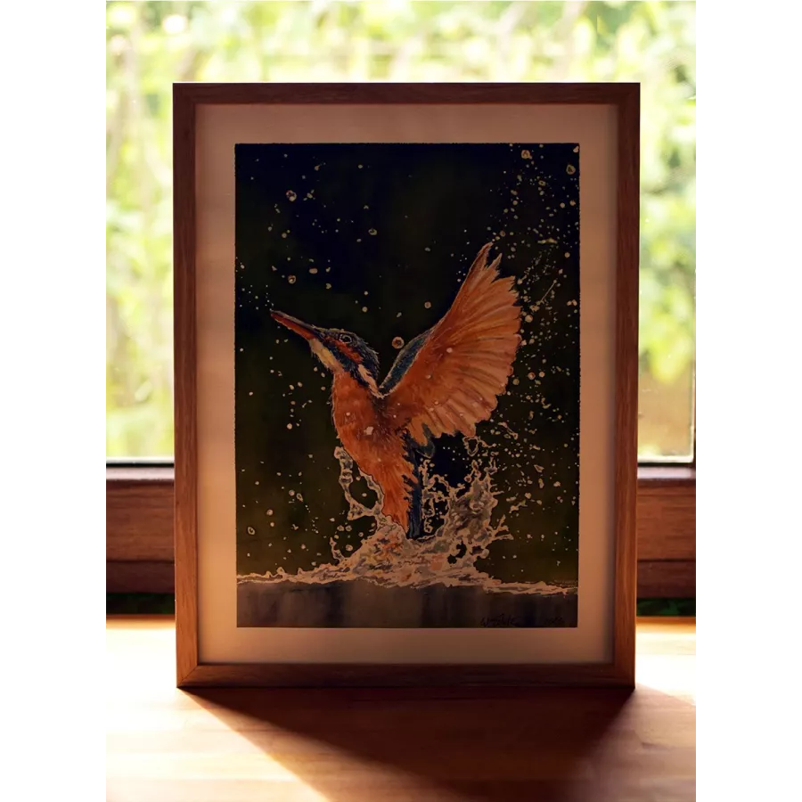 Kingfisher in Flight – Original Watercolor Painting, 30x40cm