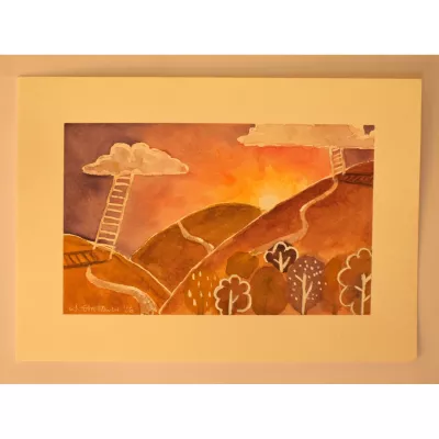Ladder to the Clouds – Original Watercolor Painting, 25.4x17.8cm