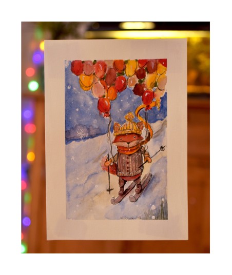 Winter Fox with Balloons