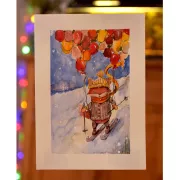 Winter Fox with Balloons – Original Watercolor Illustration, 21x29,7cm
