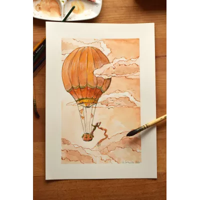 Orange Sky Dreamer – Original Watercolor Illustration, A4