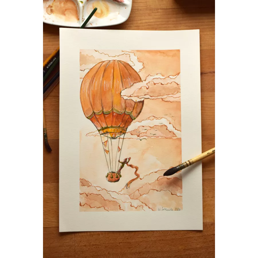 Orange Sky Dreamer – Original Watercolor Illustration, A4