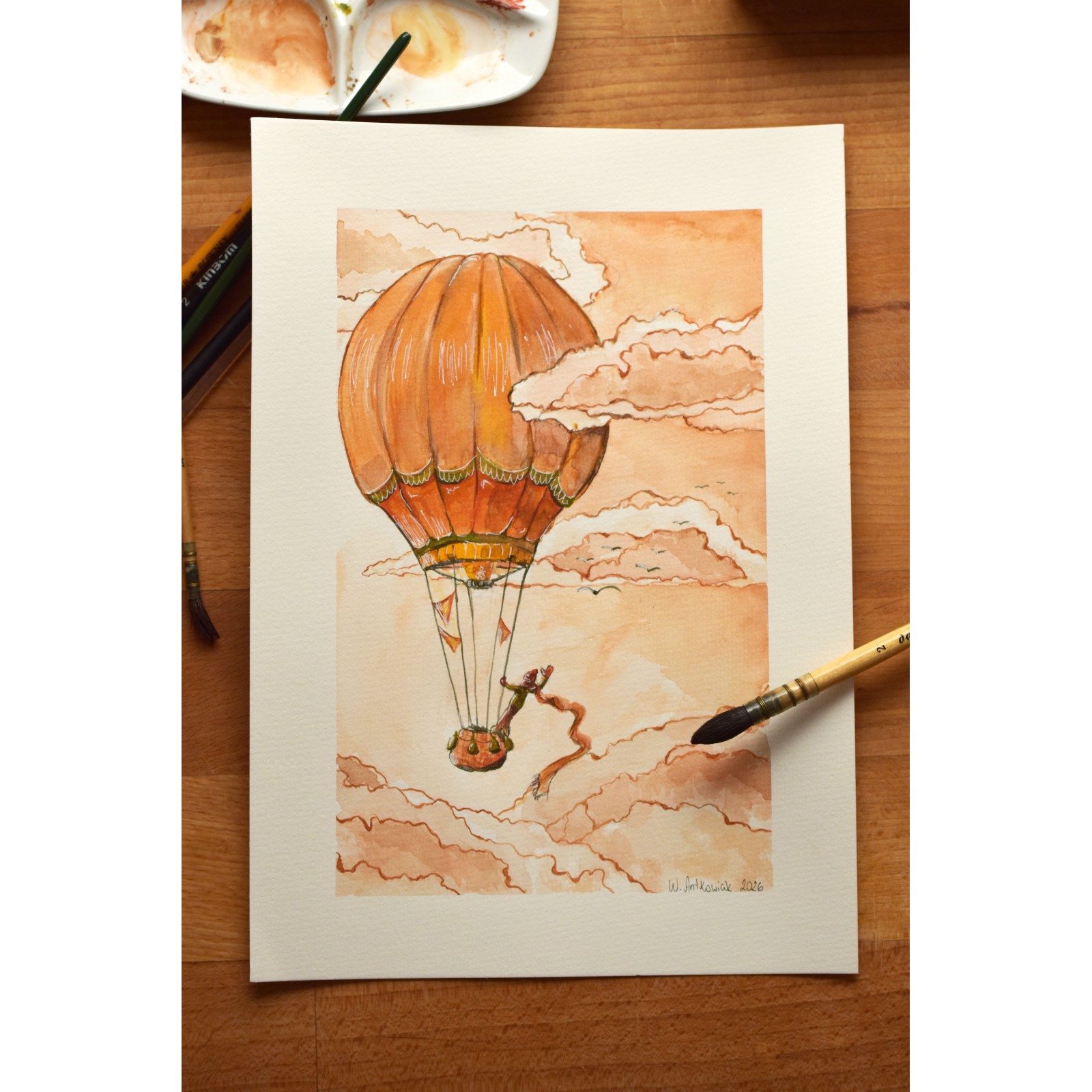 Orange Sky Dreamer - Watercolor Illustration A4