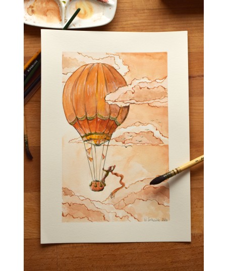 Orange Sky Dreamer - Watercolor Illustration A4