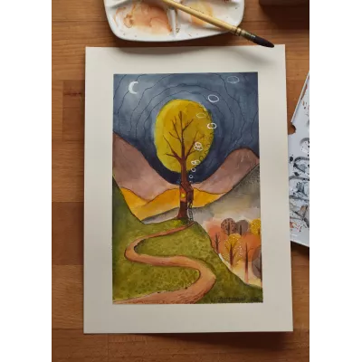 Cozy Treehouse – Original Watercolor Illustration, A4