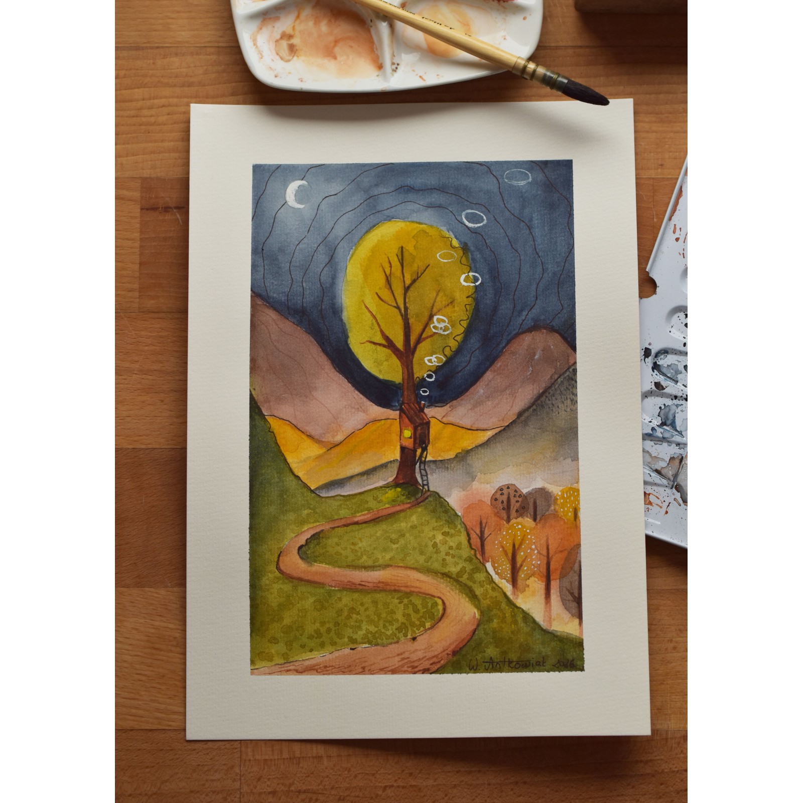 Cozy Treehouse - Watercolor Illustration A4