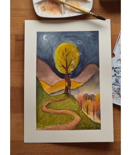 Cozy Treehouse - Watercolor Illustration A4