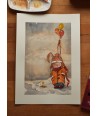Winter Rabbit With Balloons - Watercolor Illustration A4