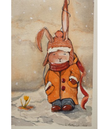 Winter Rabbit With Balloons - Watercolor Illustration A4