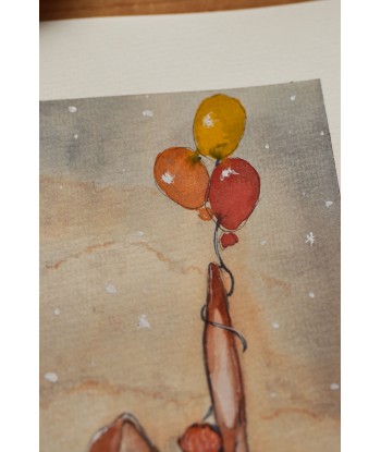 Winter Rabbit With Balloons - Watercolor Illustration A4