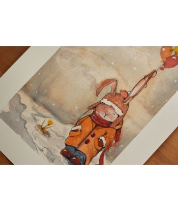 Winter Rabbit With Balloons - Watercolor Illustration A4