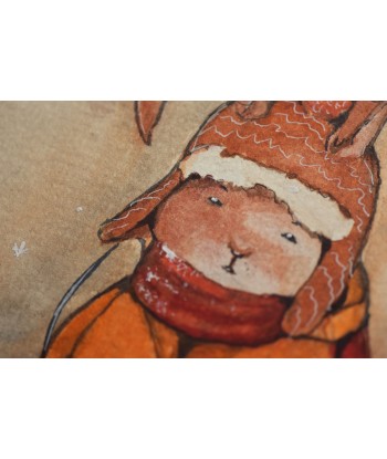 Winter Rabbit With Balloons - Watercolor Illustration A4