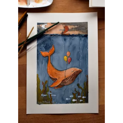 Whale Dreams – Original Watercolor Illustration, A4
