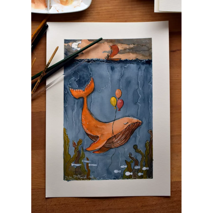 Whale Dreams – Original Watercolor Illustration, A4