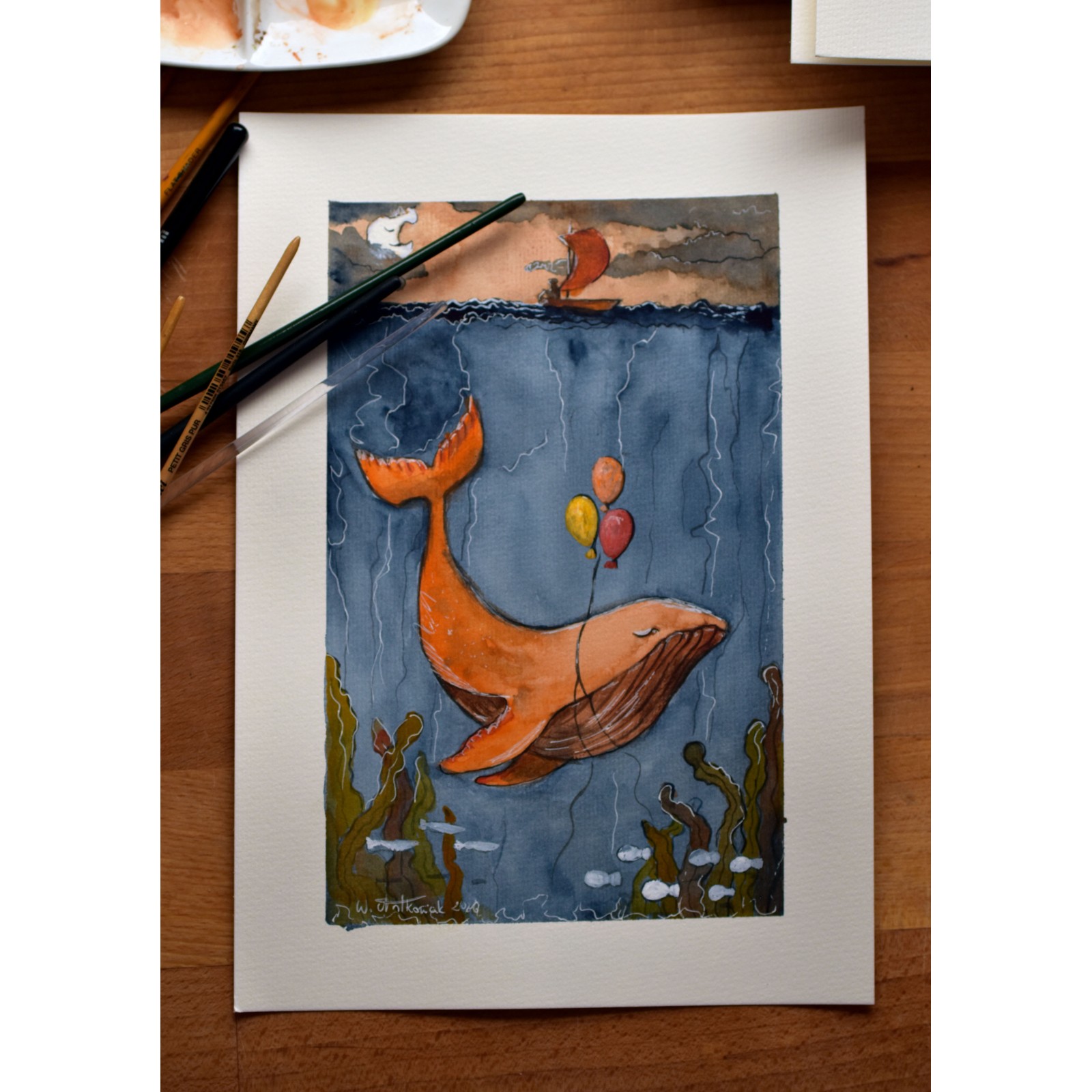 Whale Dreams - Watercolor Illustration A4