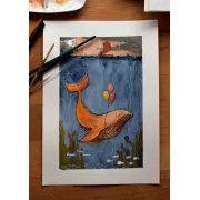 Whale Dreams – Original Watercolor Illustration, A4