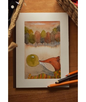 Playful Weasel Bubblegum - Watercolor Illustration A4