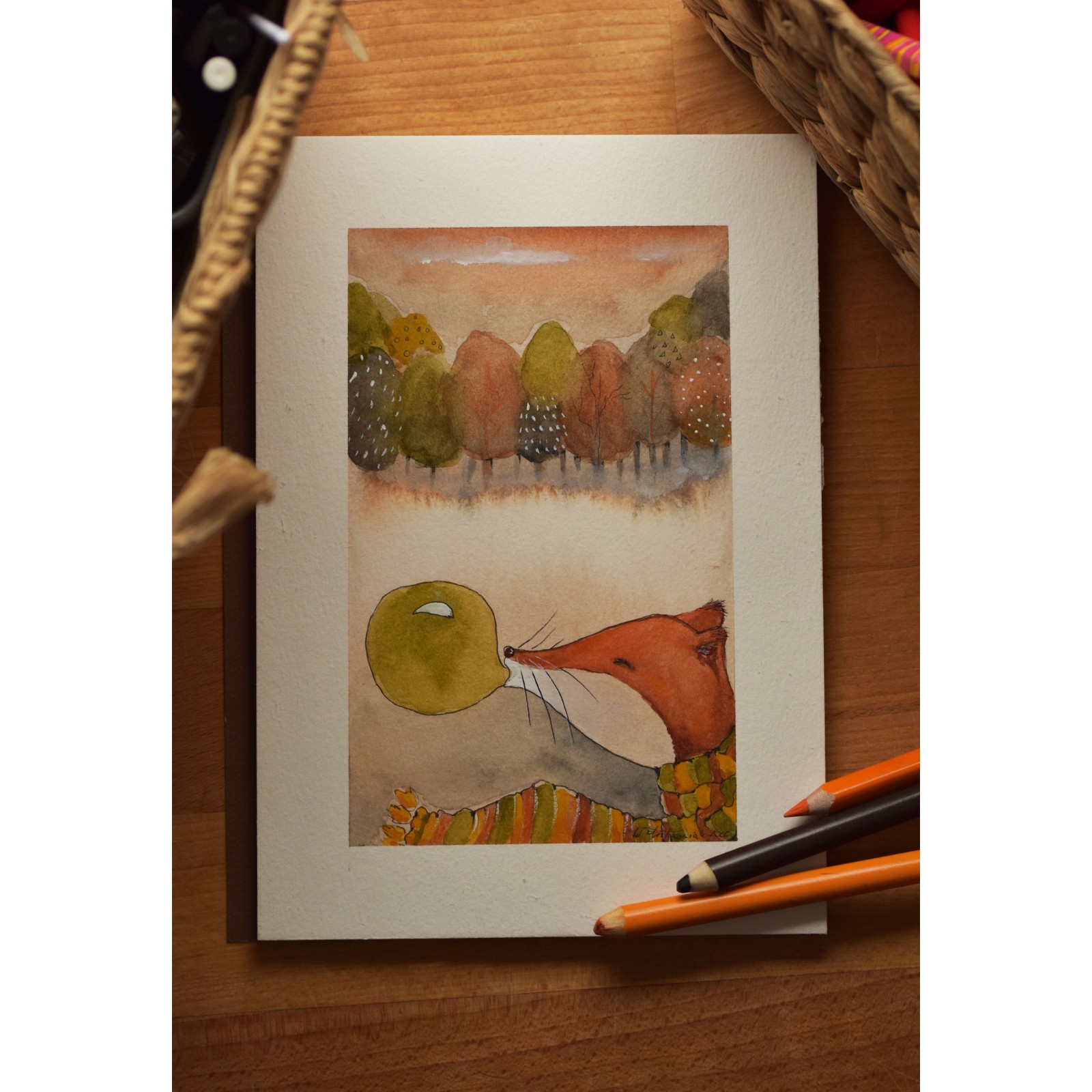 Playful Weasel Bubblegum - Watercolor Illustration A4