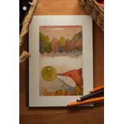 Playful Weasel Bubblegum – Original Watercolor Illustration, A4